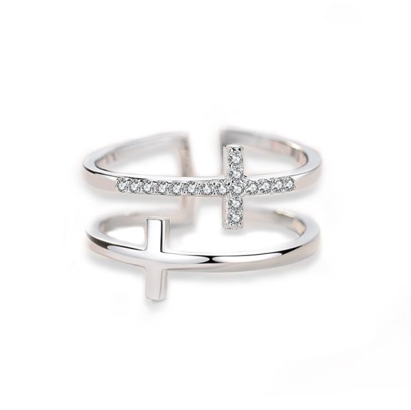 Double Cross Miniature Copper Inlaid Zircon Ring - Image 4